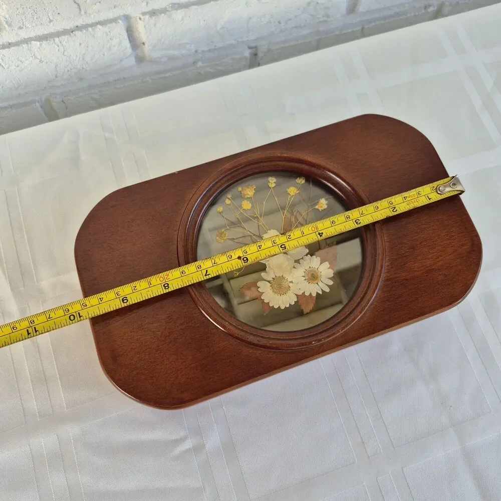 Vntg 90s Flower Inlay Glass  Jewelry Box